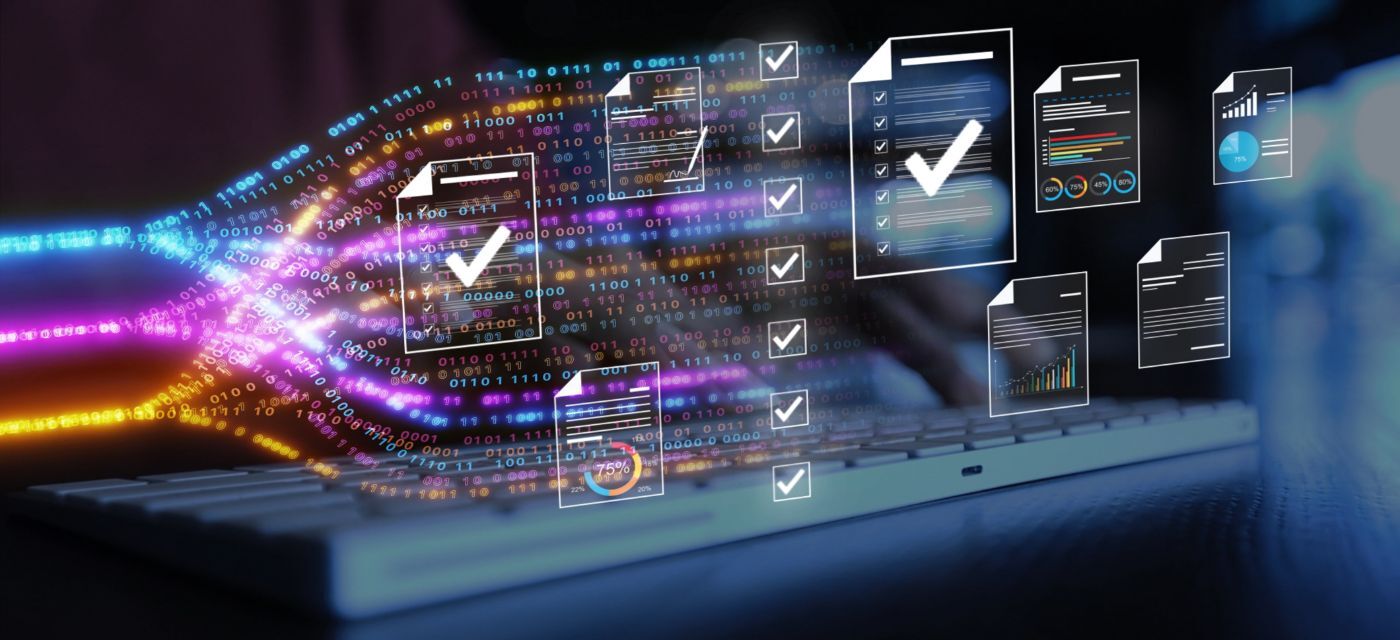 Digital documents and data flowing from a keyboard